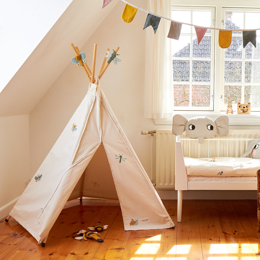 Playtent Hippie tipi - Natur With Print -ROOMMATE.dk