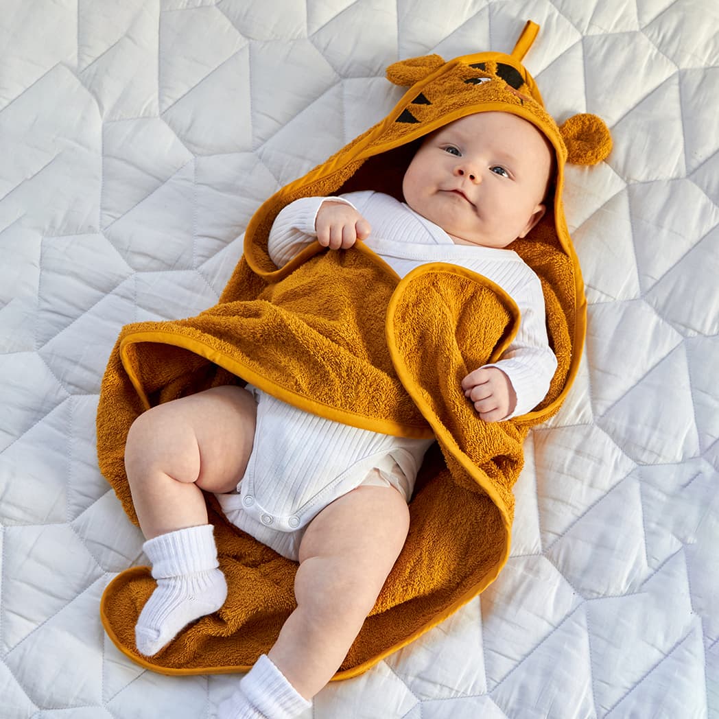Tiger Hooded Towel -Ochre - ROOMMATE.DK